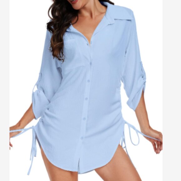 Bluetime Womens Swimsuit Coverup Bikini Bathing Suit Cover Ups 3/4 Sleeve - Picture 1 of 5